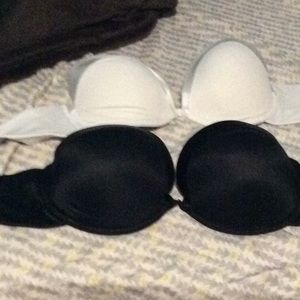 White and black 34C bra strapless